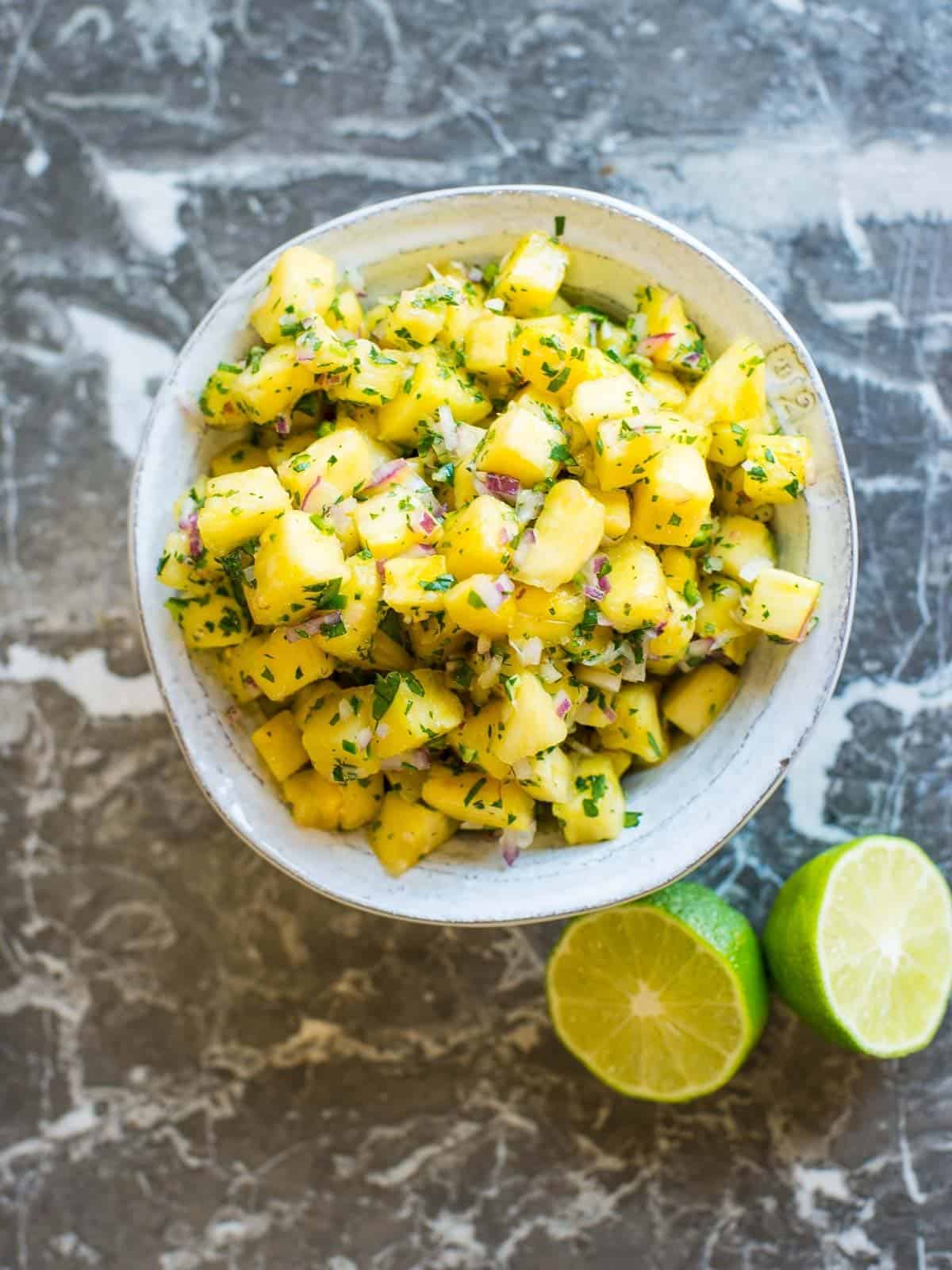 fresh homemade pineapple salsa recipe with fresh lime juice