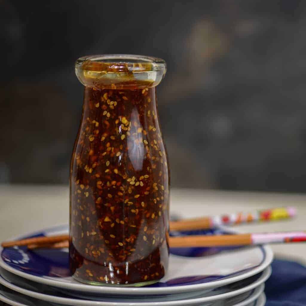 easy teriyaki sauce in a carafe on a plate