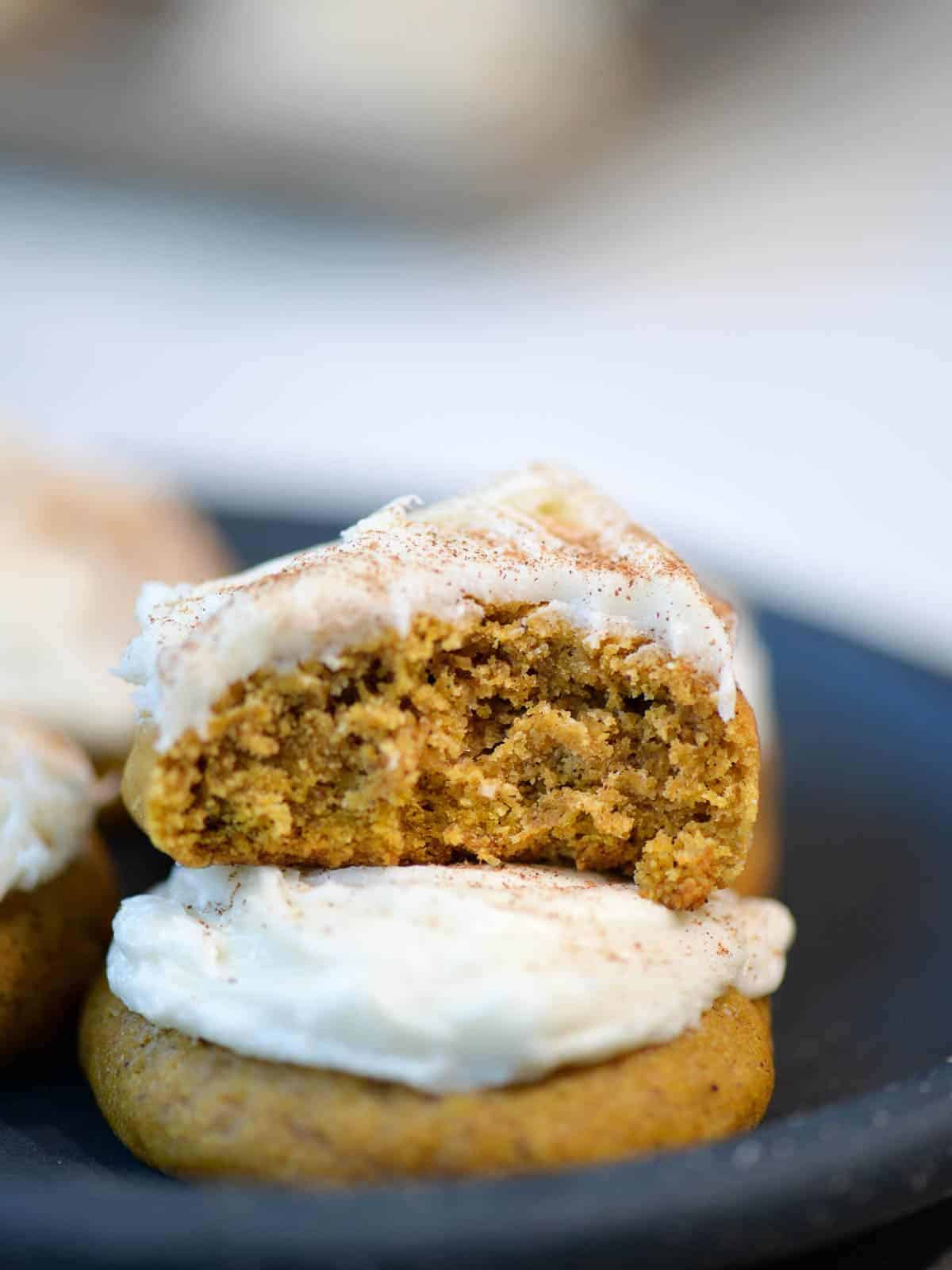 soft pumpkin cookies frosted with cream cheese frosting