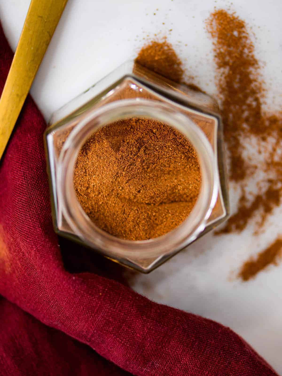 pumpkin pie spice in a spice jar 