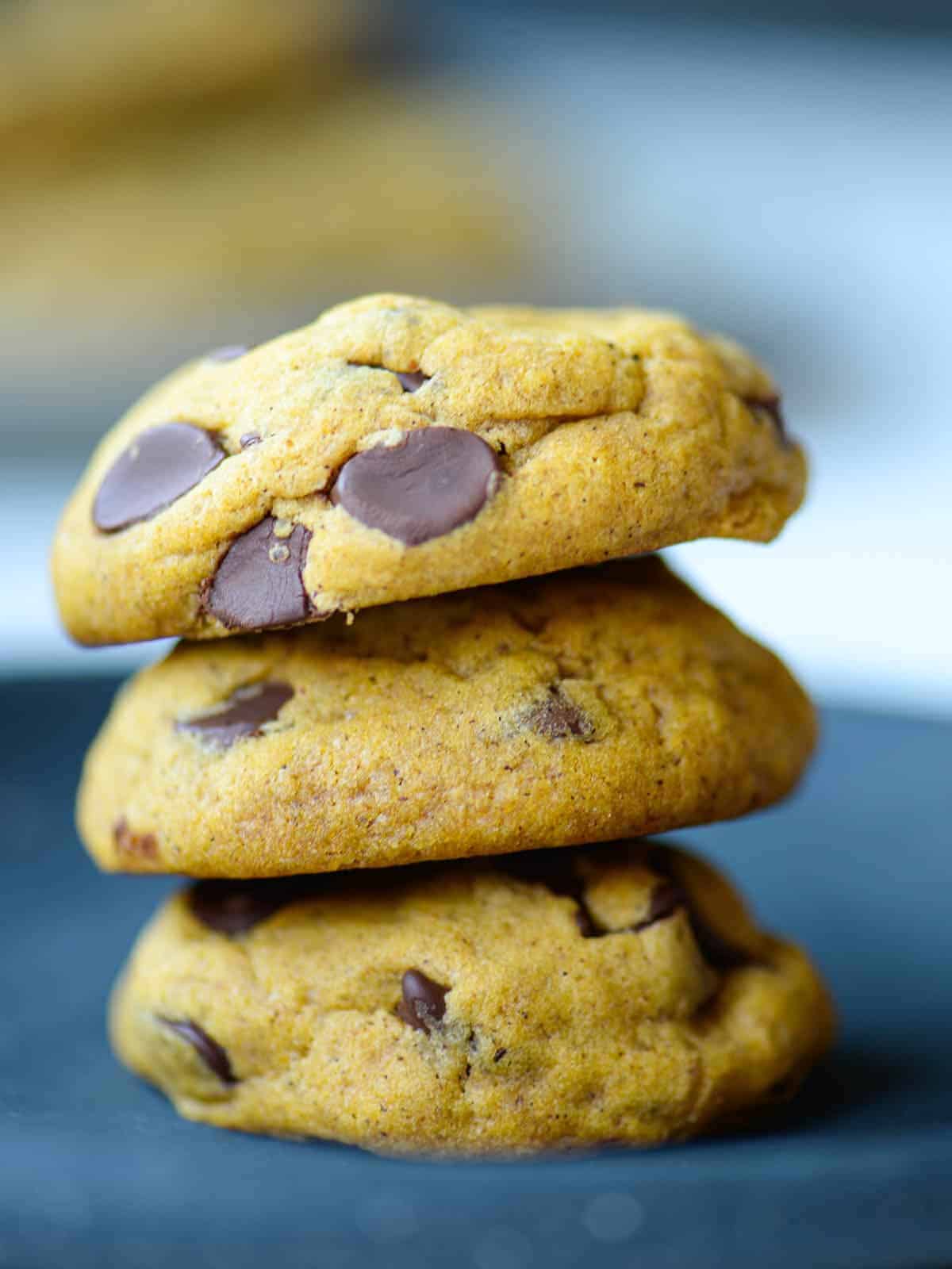 stack of pumpkin chocolate chips cookies