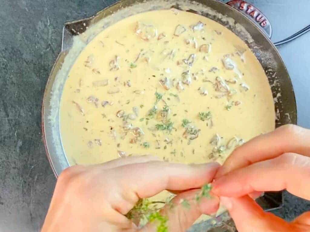 flavor the mushroom sauce with fresh herbs. 