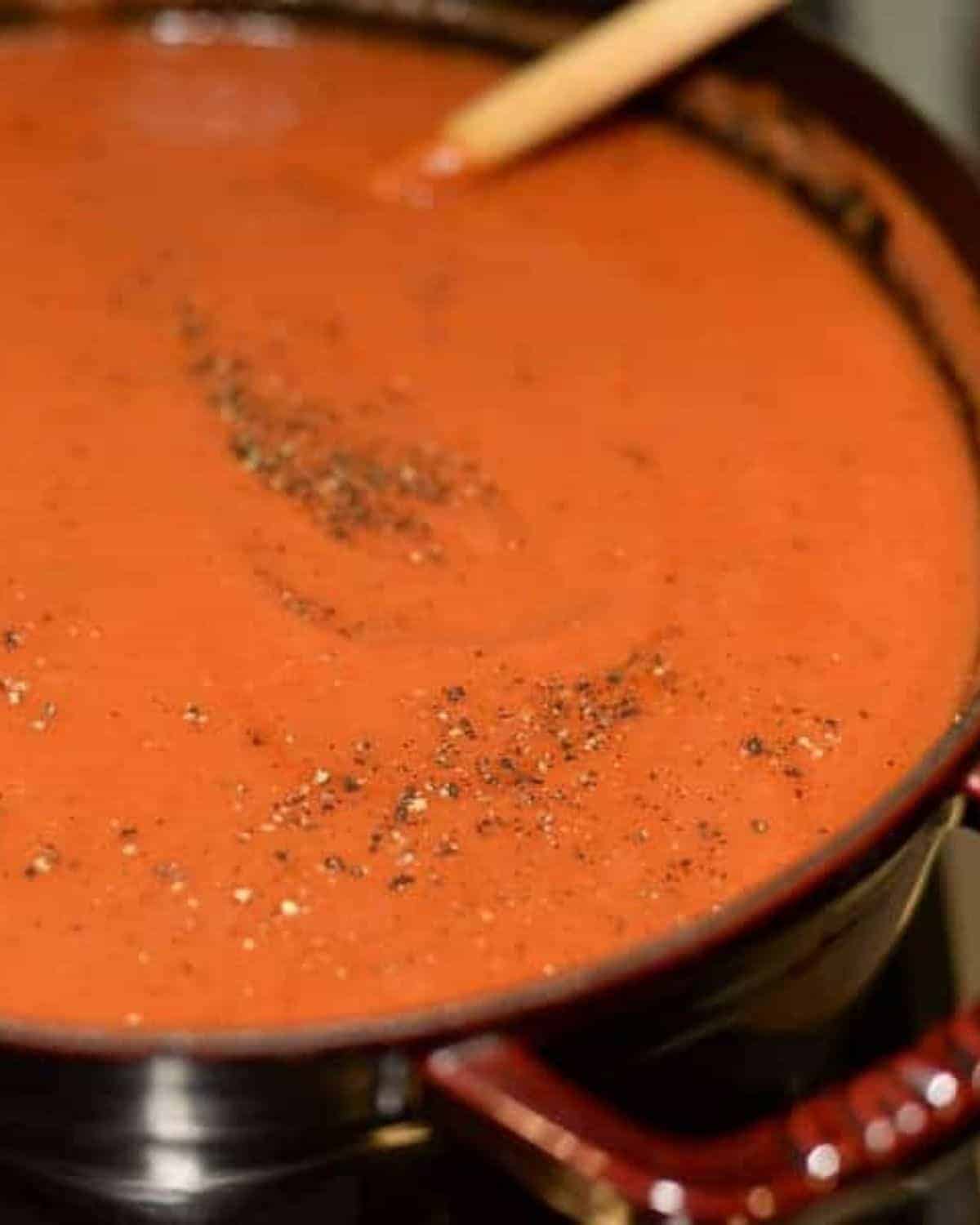 pot of tomato soup on the stove