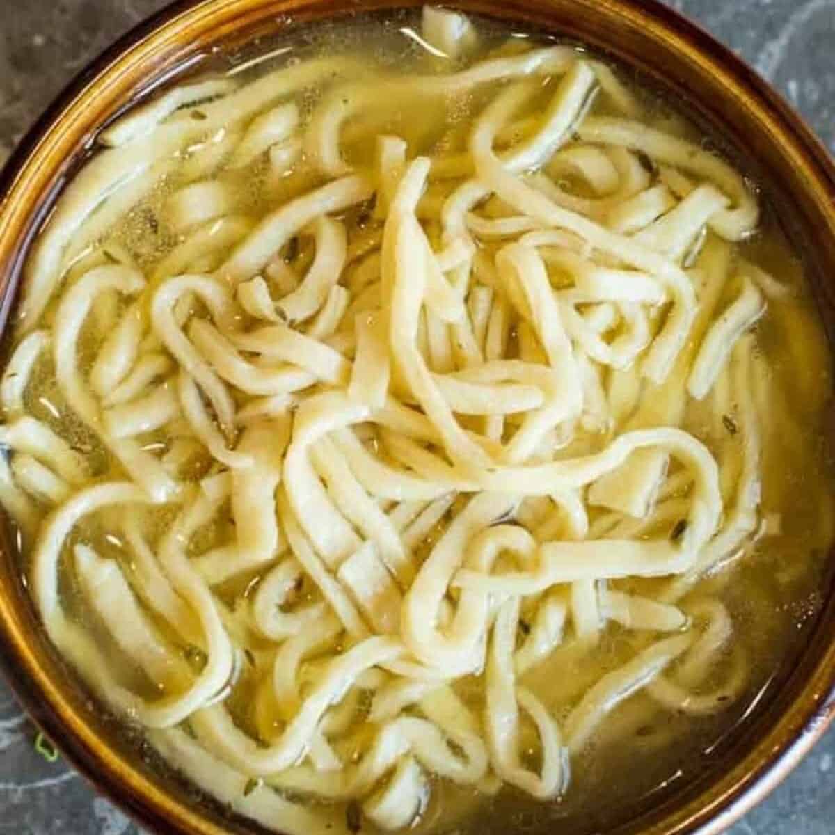homemade dumpling noodles, from scratch, served in rich broth