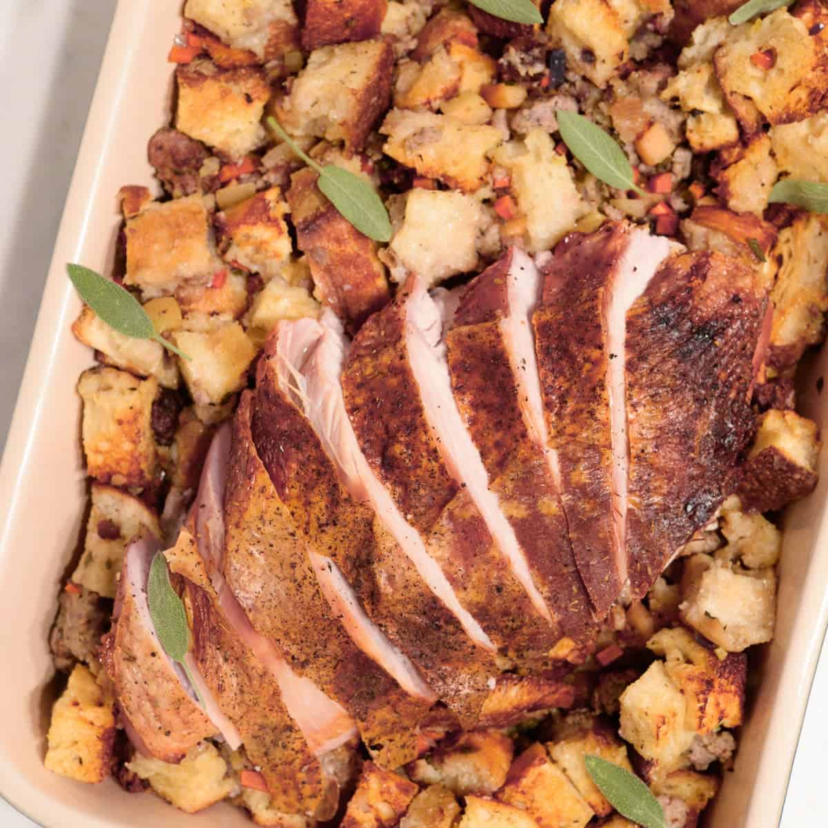 Oven Roasted Turkey Breast with Sausage and Apple Stuffing