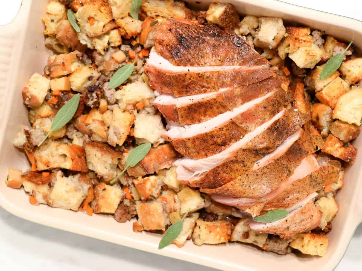 roasted turkey breast with sausage and apple stuffing