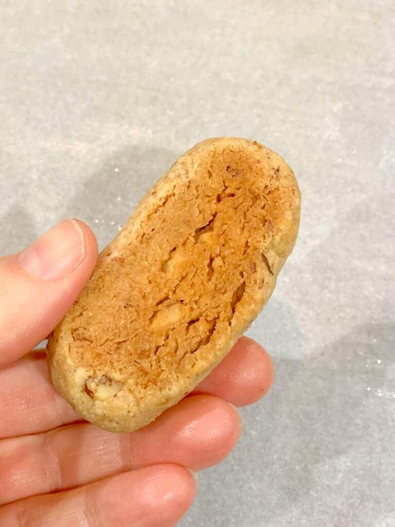 the bottom of a keto cookie showing the proper browning