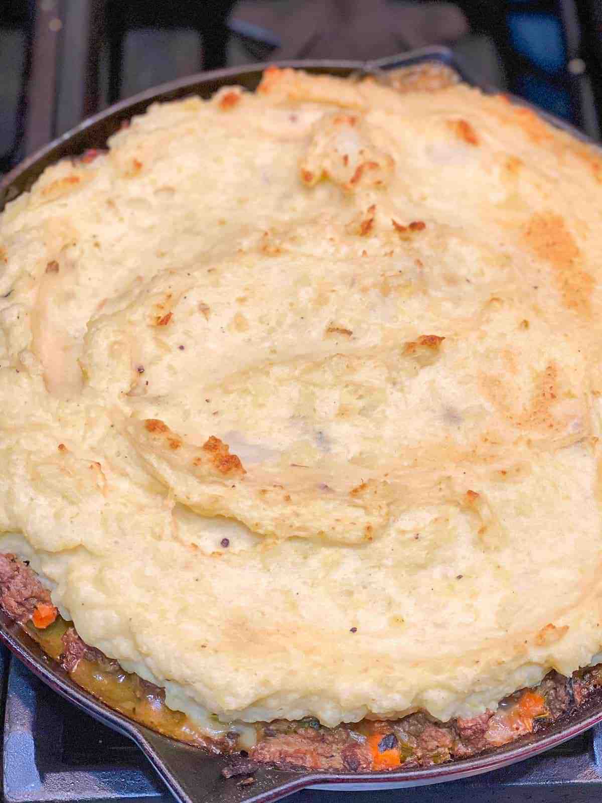 shepherd's pie with mashed potatoes, right out of the oven.