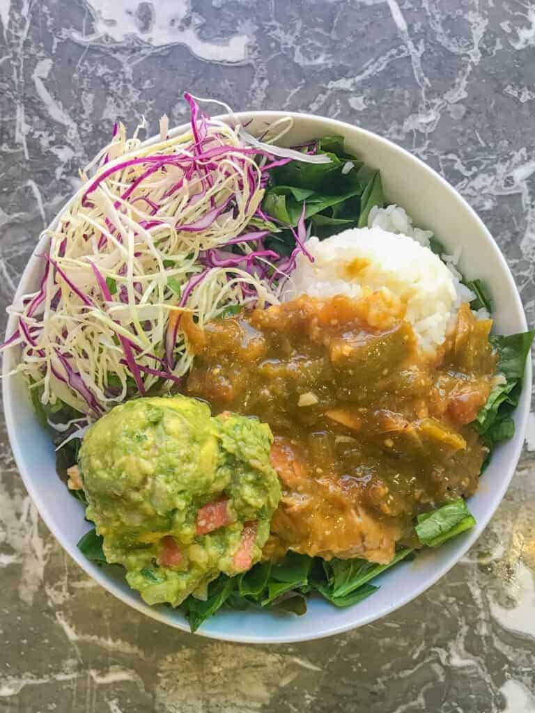 green chicken chili meal prep bowl