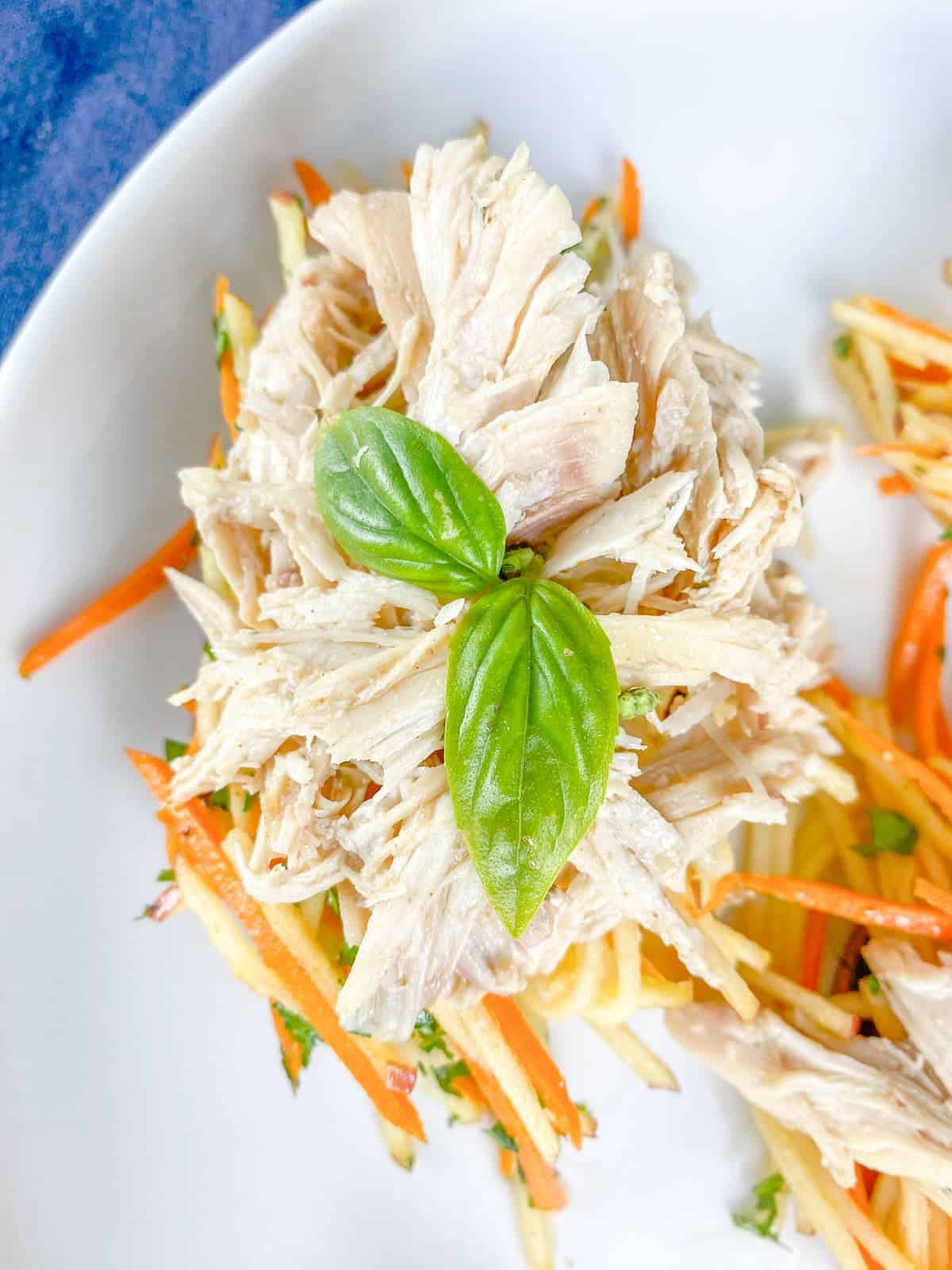shredded chicken stacks with sweet potatoes and apple slaw