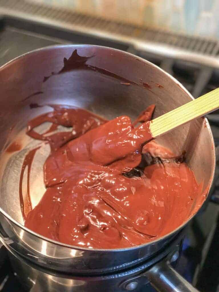 melted chocolate in a double boiler