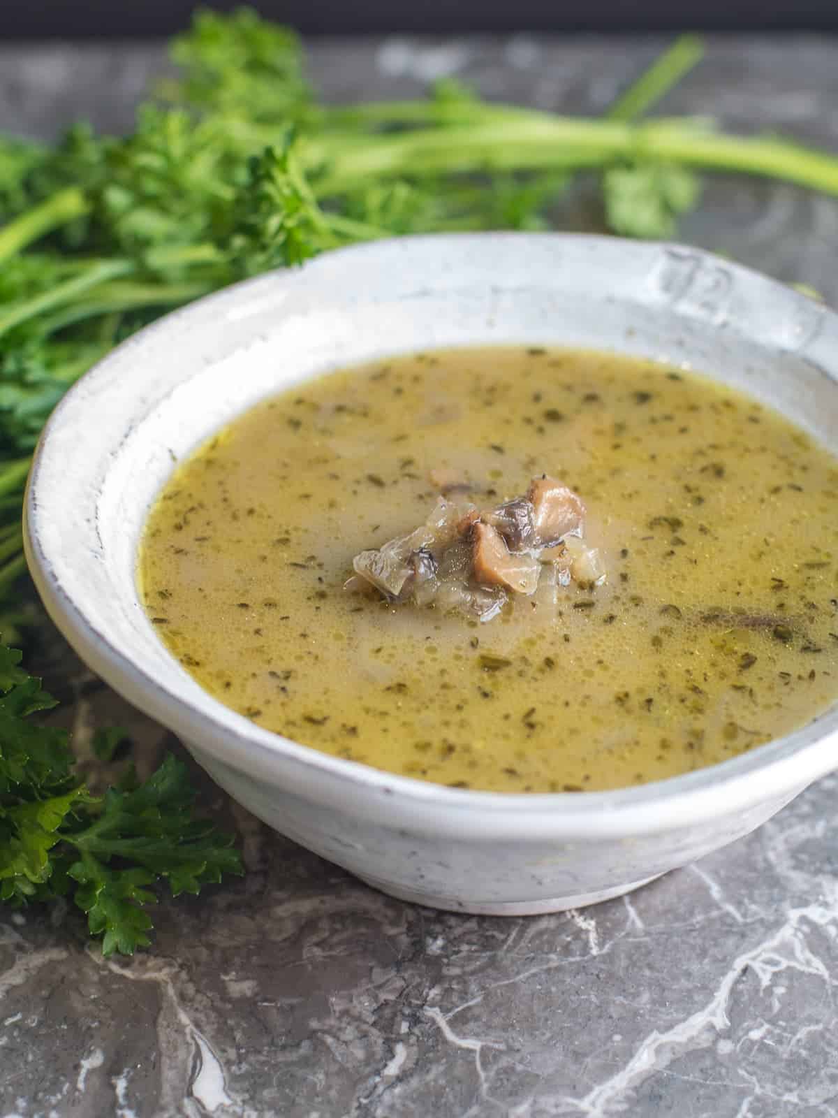 paleo cream of mushroom soup recipe in a bowl 