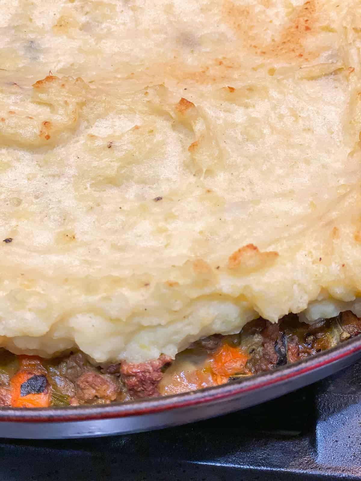 shepherd's pie with mashed potatoes, right out of the oven.