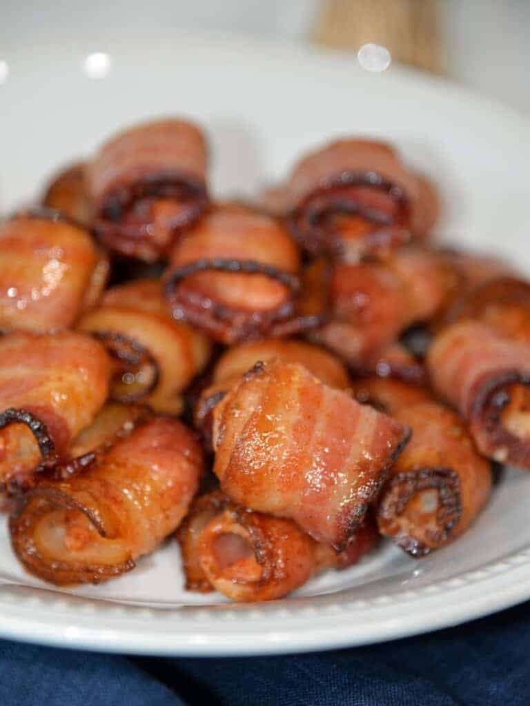 plate of bacon wrapped shrimp