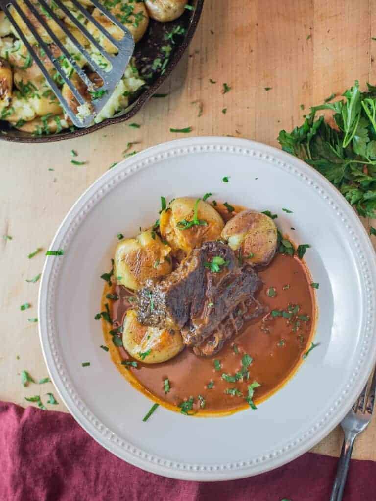 braised short rib with roasted baby potatoes