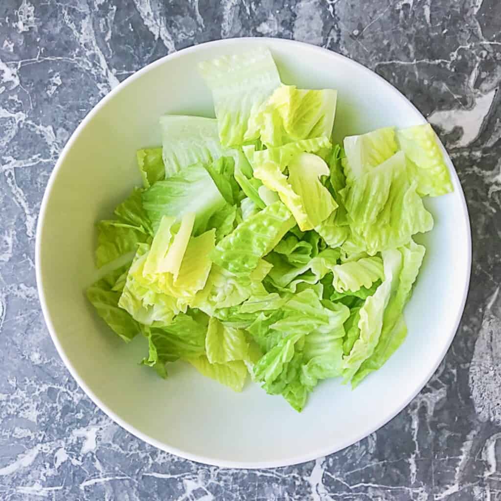 white bowl with a handful of lettuce