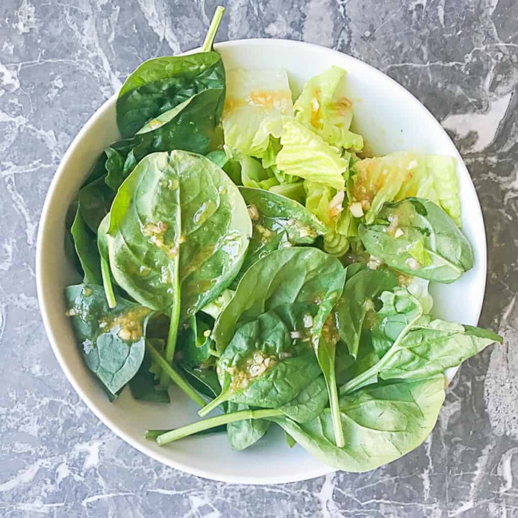 lettuce and spinach with sesame ginger dressing