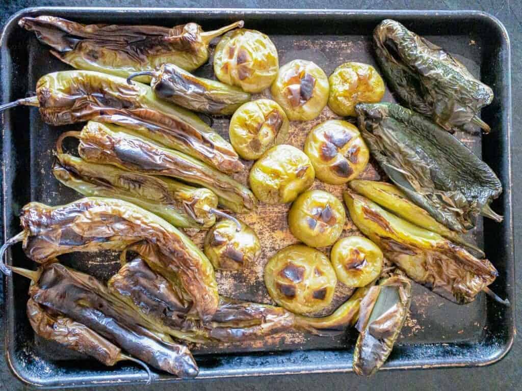 blackened chilis for making chile verde sauce