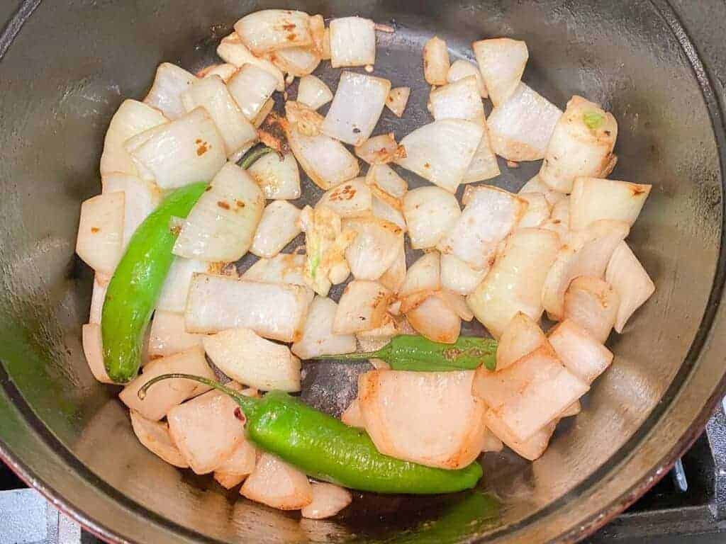 then saute the peppers, onions, and garlic