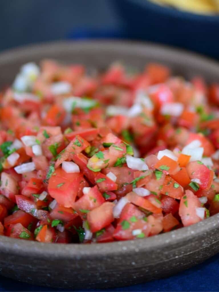 salsa fresca in a brown stone bowl