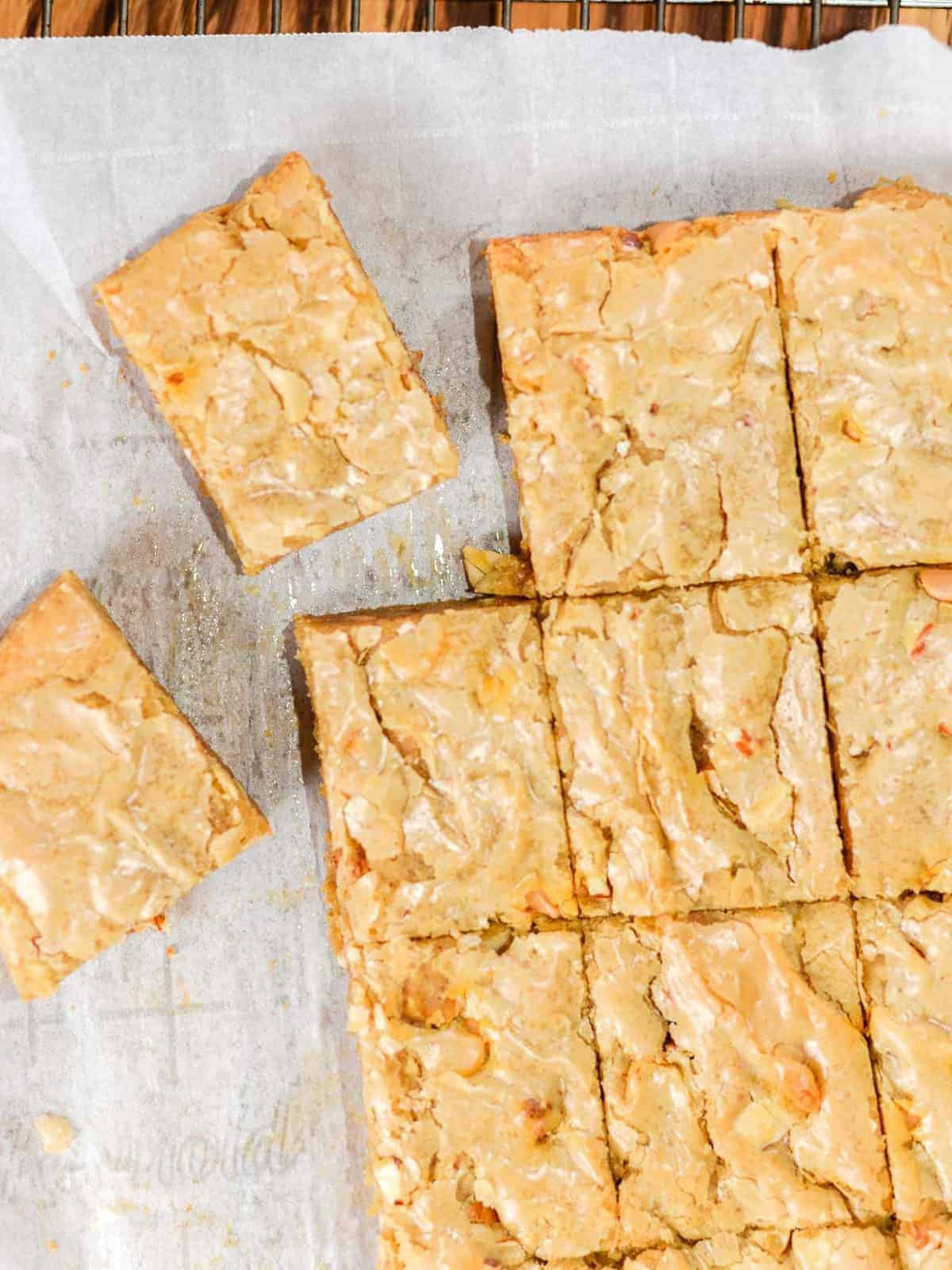 sliced blondies on parchment paper