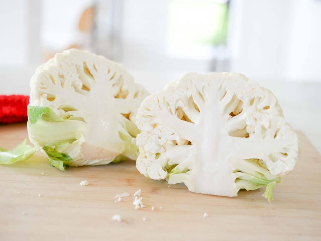 a head of cauliflower, cut in half