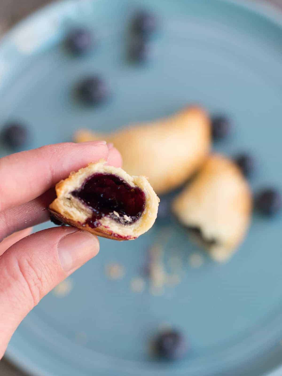 The inside of a homemade blueberry hand pie