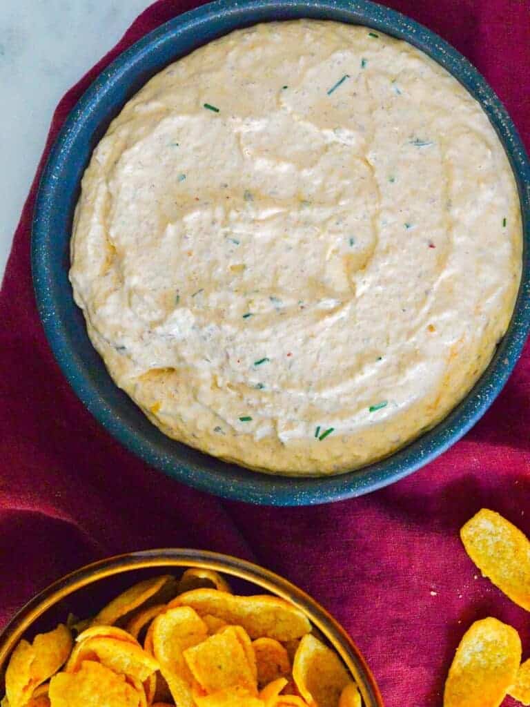 hawaiian kimchi dip served with a side of Fritos scoops