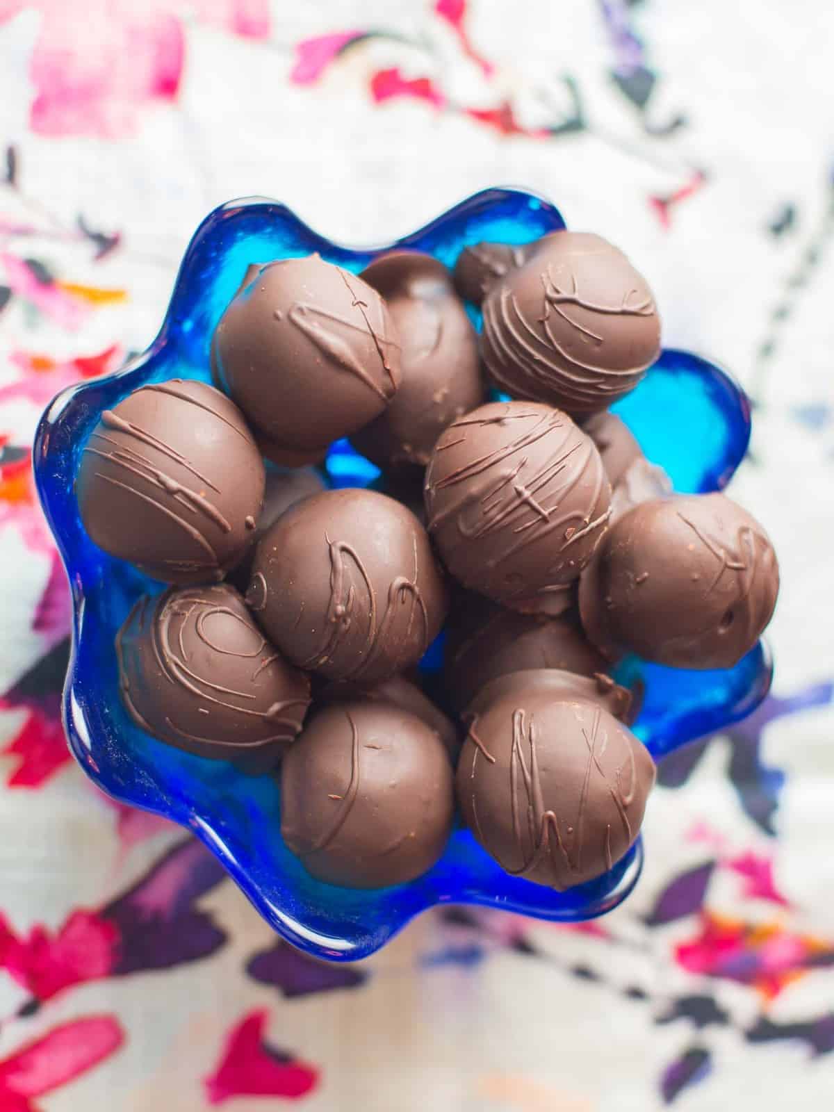 a bowl of homemade rum truffles