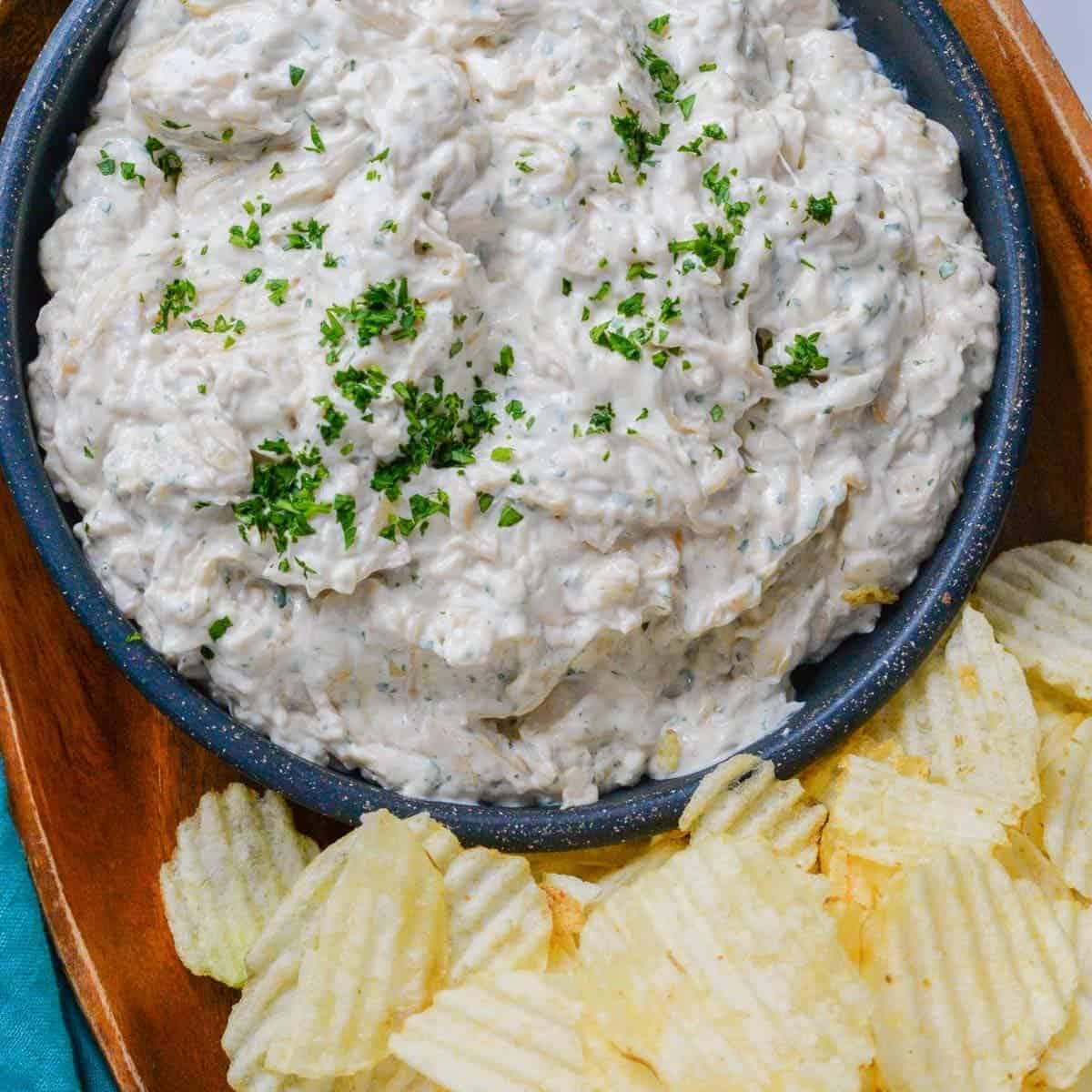 Home made french onion dip served with way lays