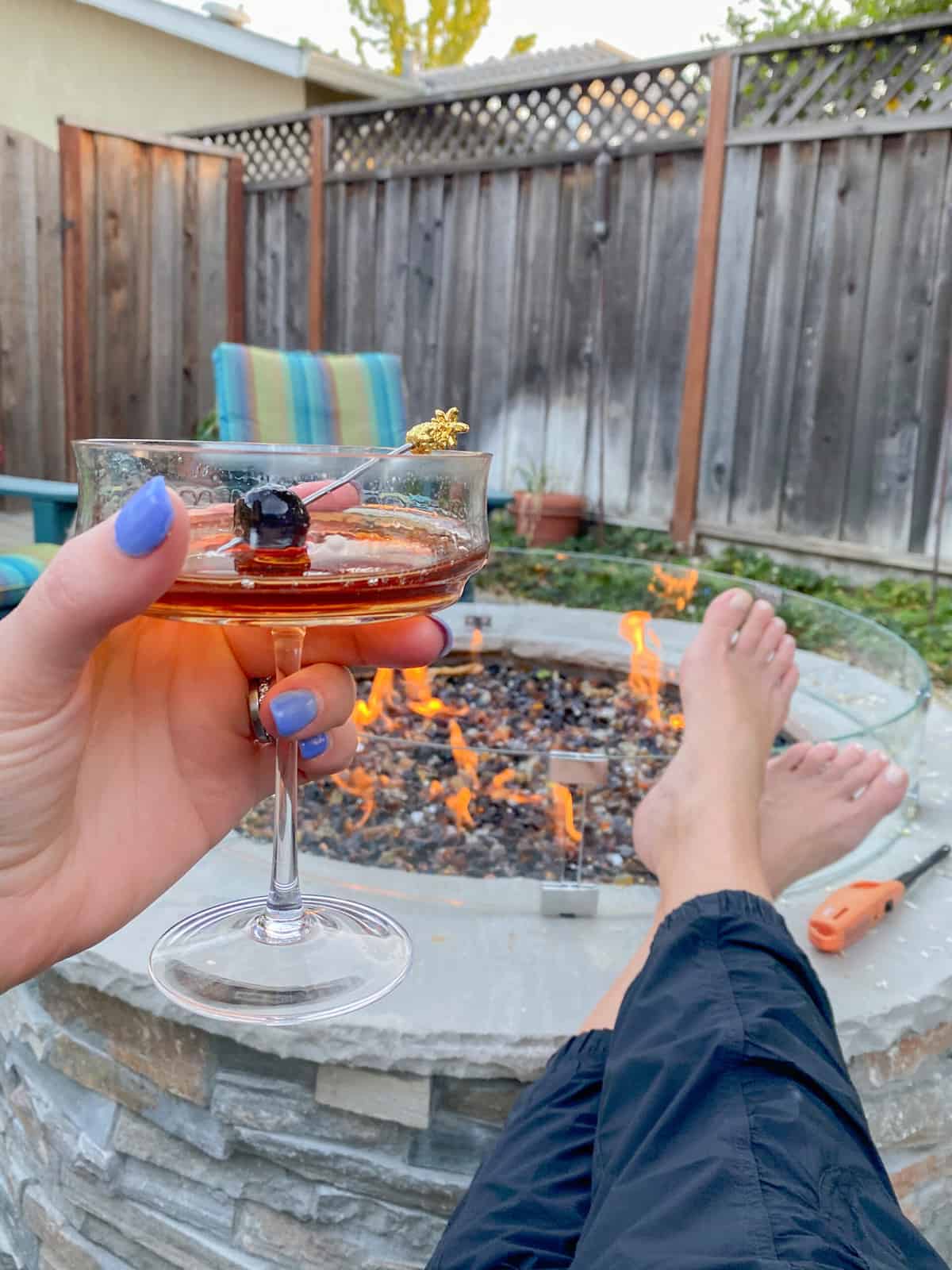 a whiskey cocktail by the fire pit while I'm smoking a pork butt
