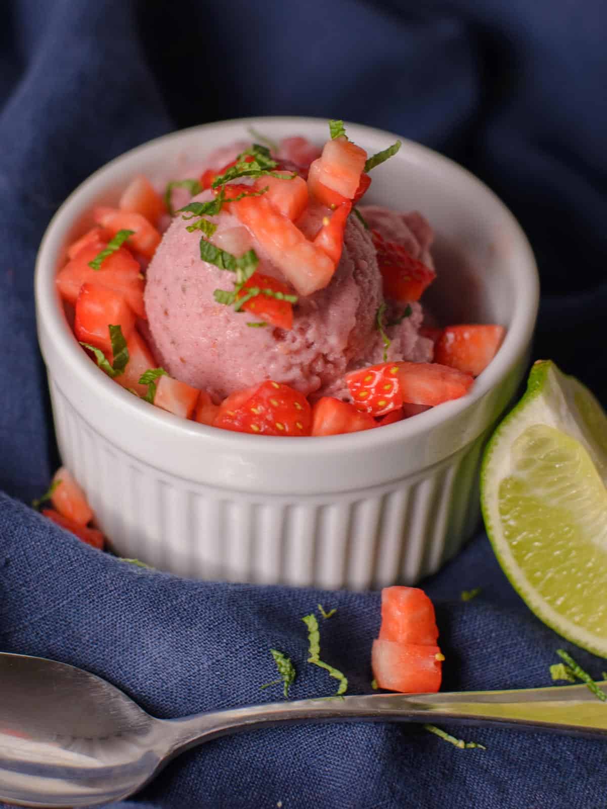 strawberry nice cream in a white bowl