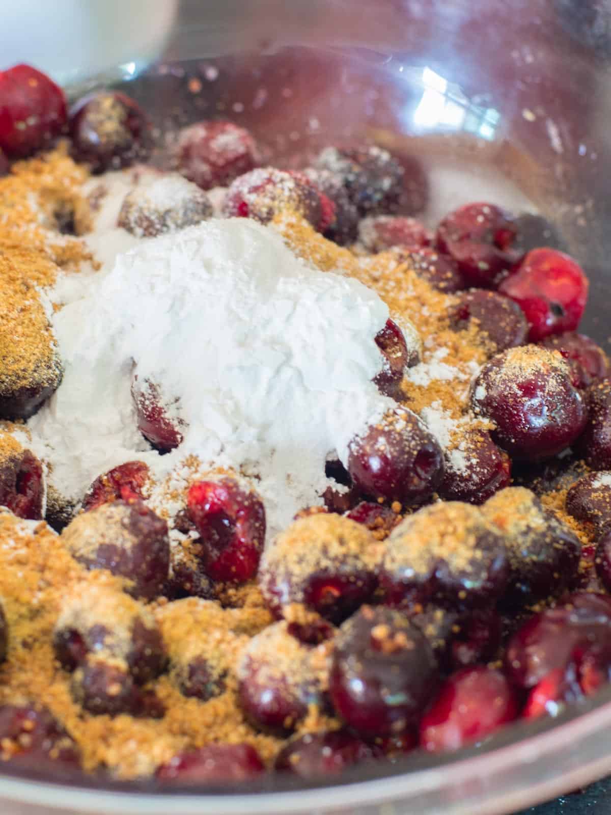 cherry filling ingredients in a bowl before mixing