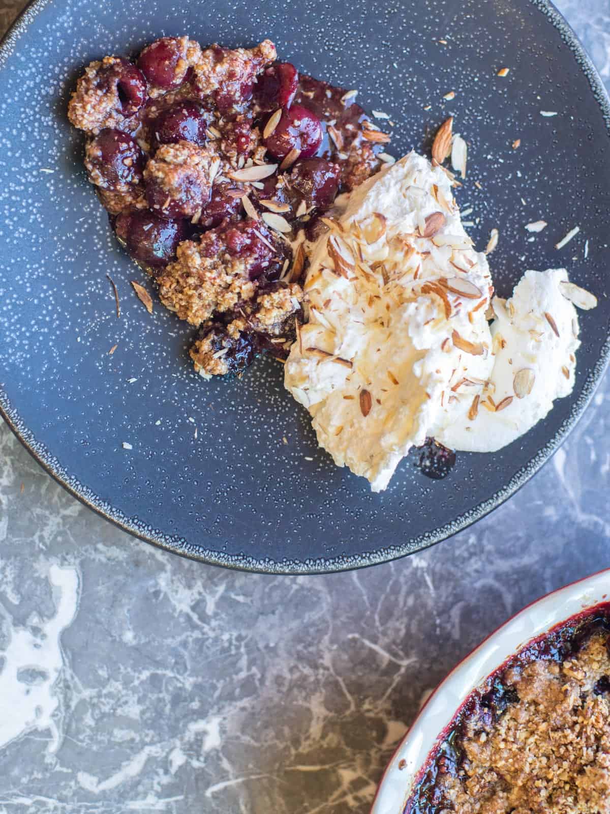 fresh juicy cherries baked into a cherry crisp