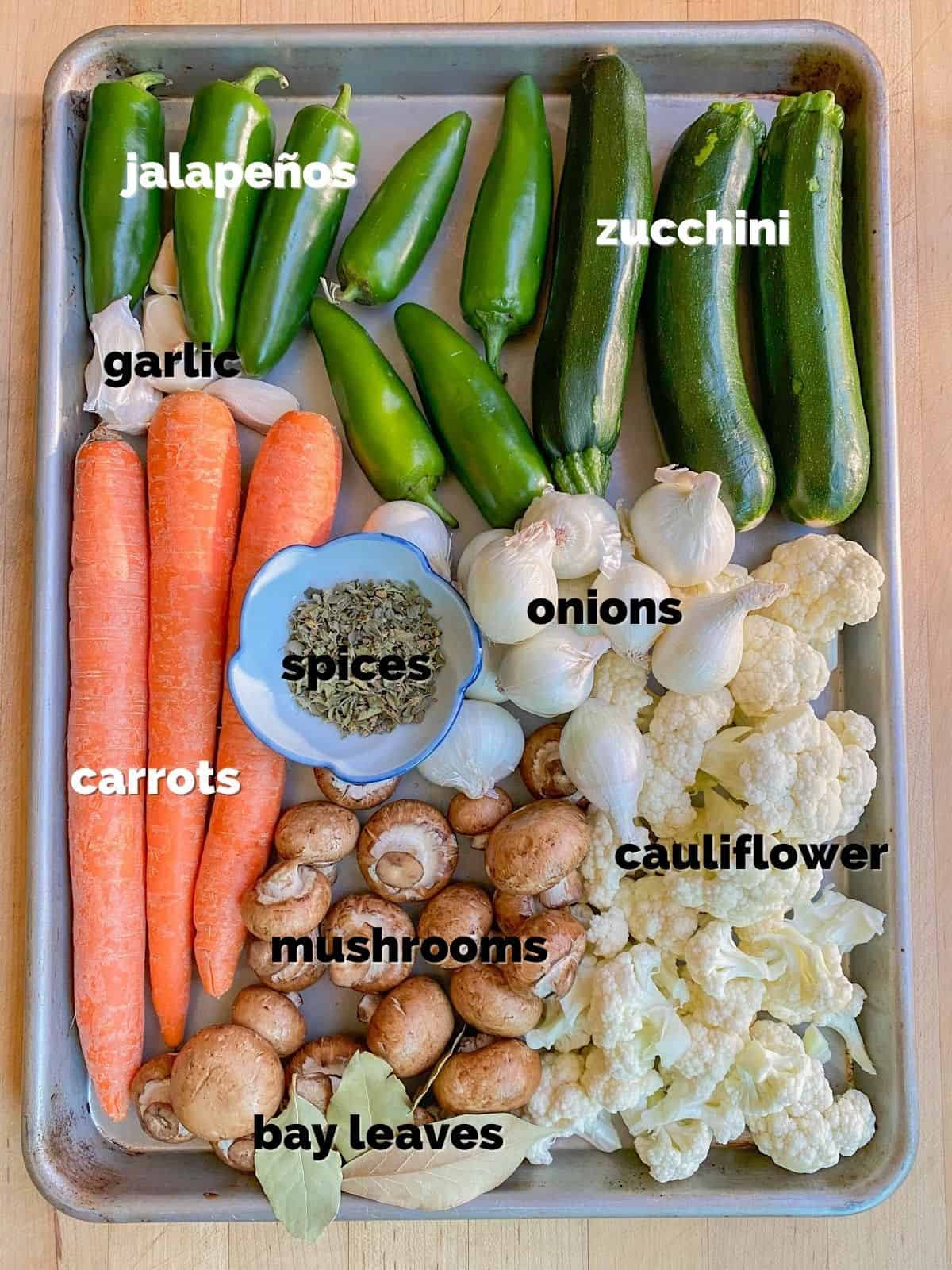 ingredients for spicy pickled vegetables (escabeche)