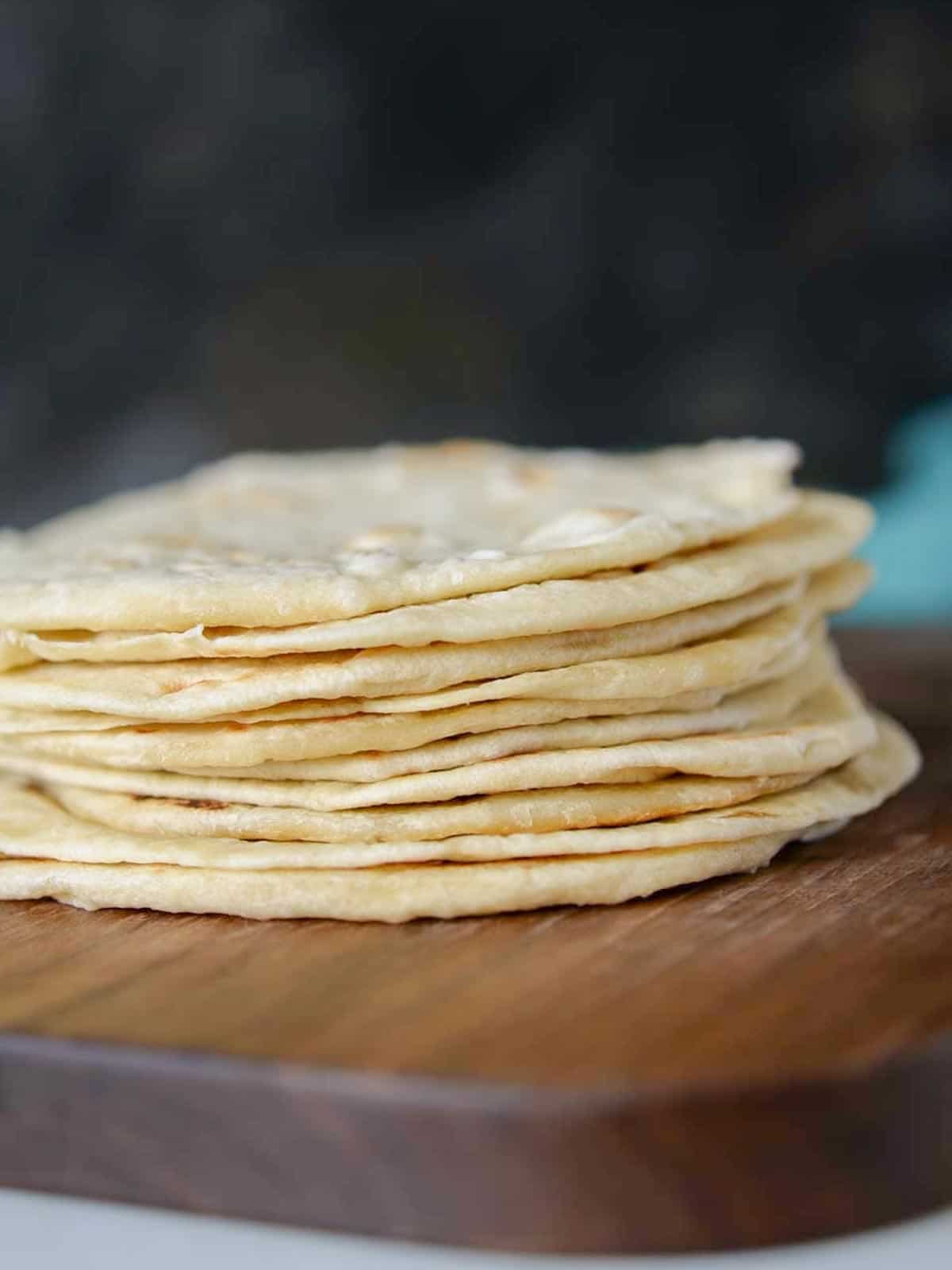 stack of homemade flour tortillas