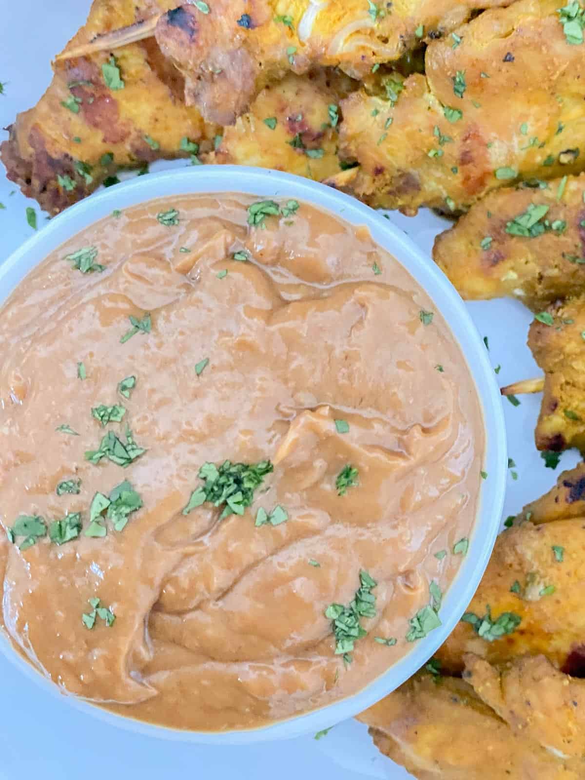 Thai peanut sauce served with chicken satay