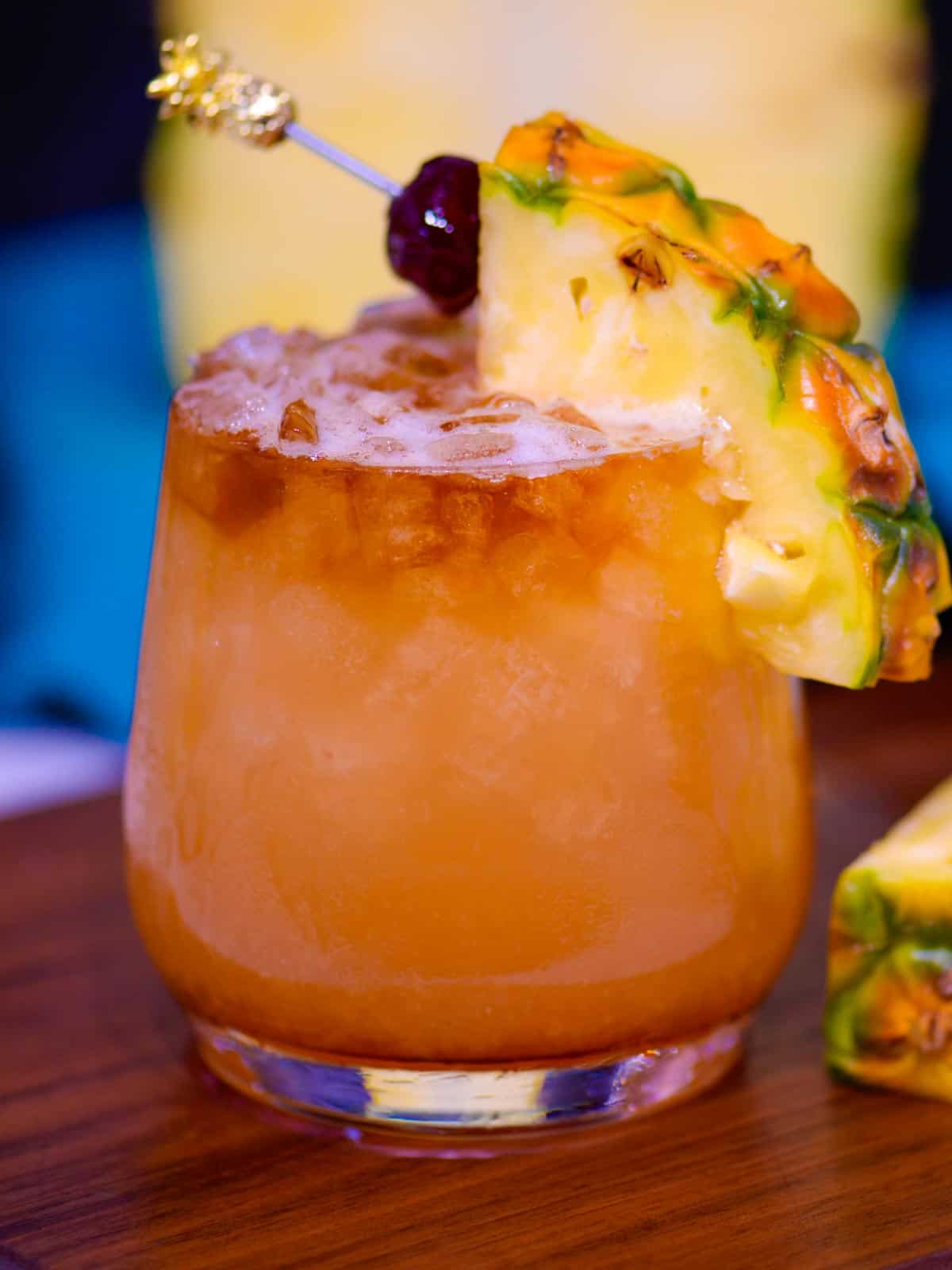 Mai Tai made with pineapple juice and rum. 