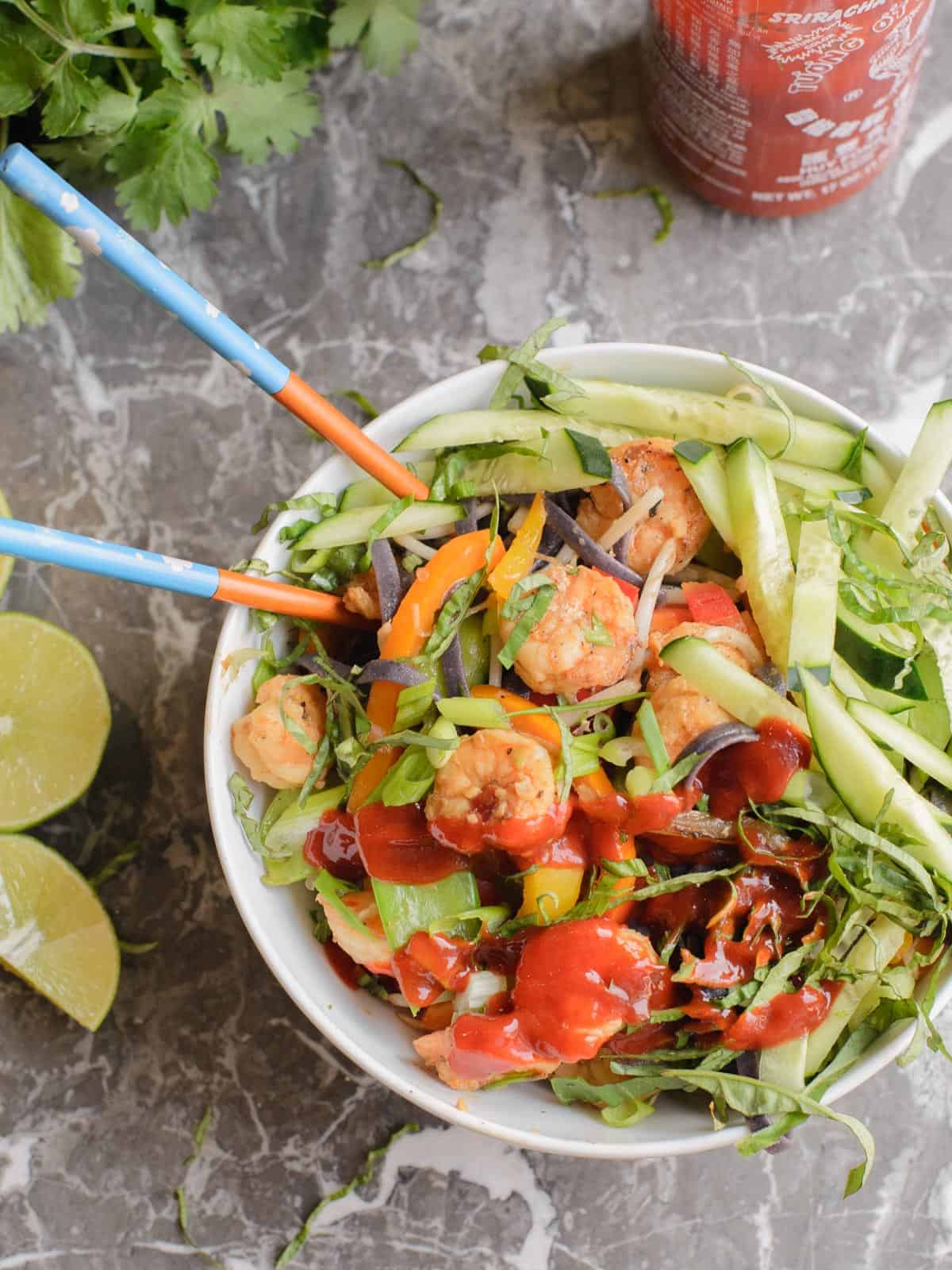 noodle bowls with spicy shrimp