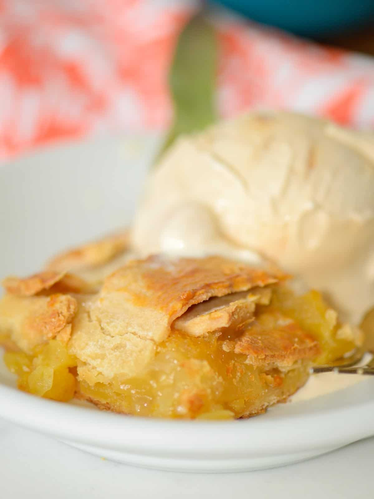 pineapple pie served with caramel ice cream