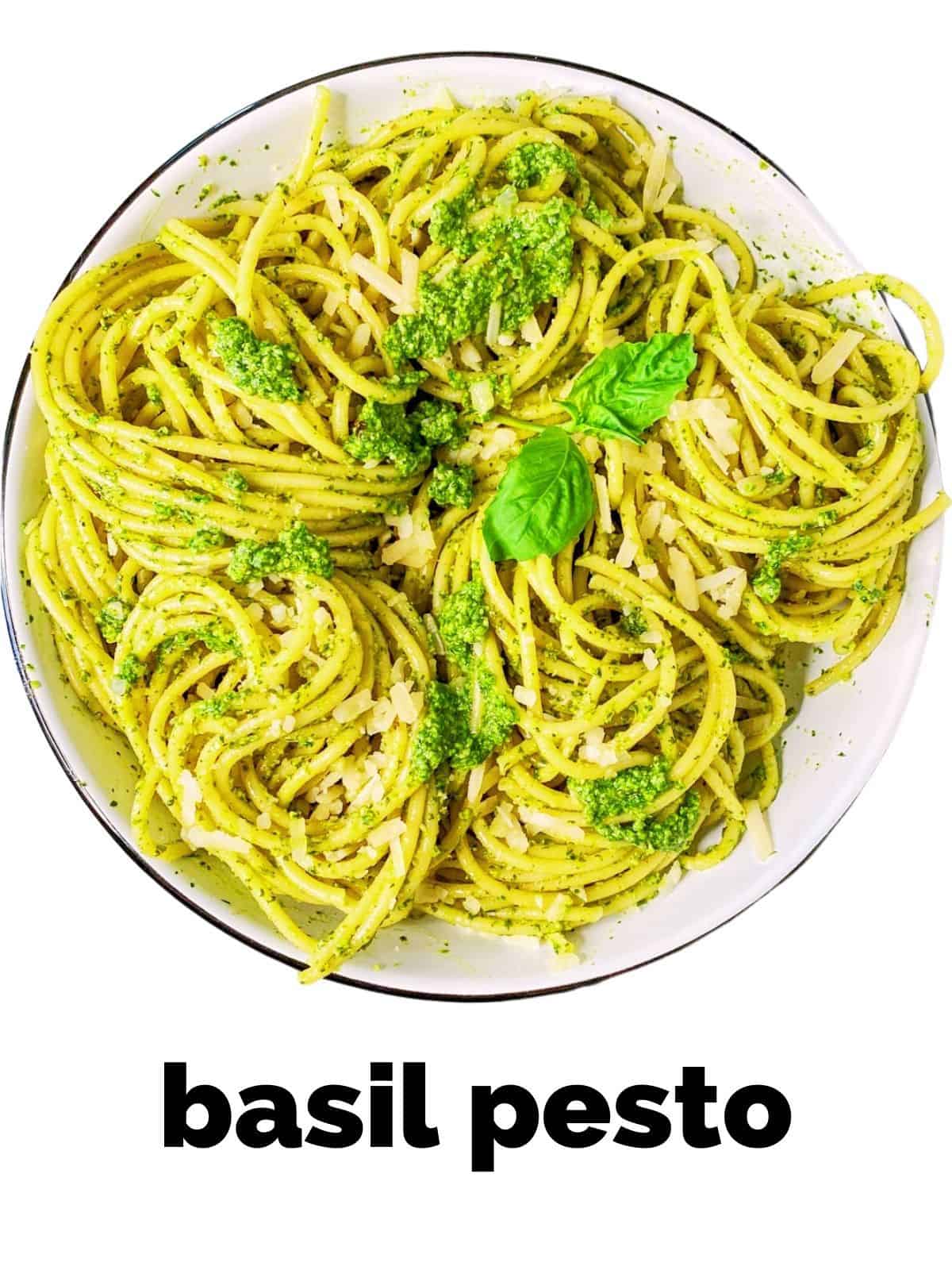 homemade basil pesto in a white dish