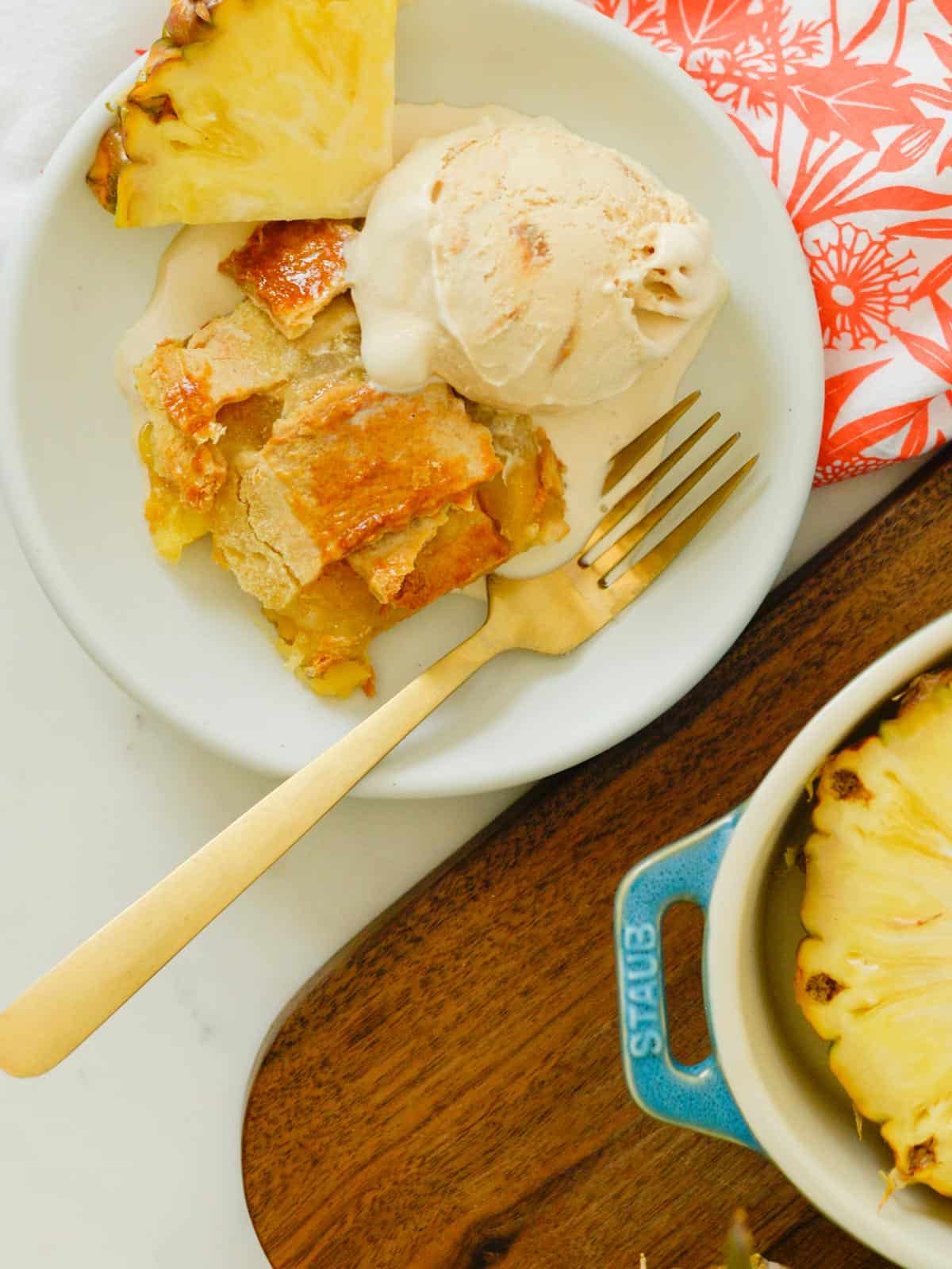 sweet mexican dessert recipe, pineapple pie served with ice cream