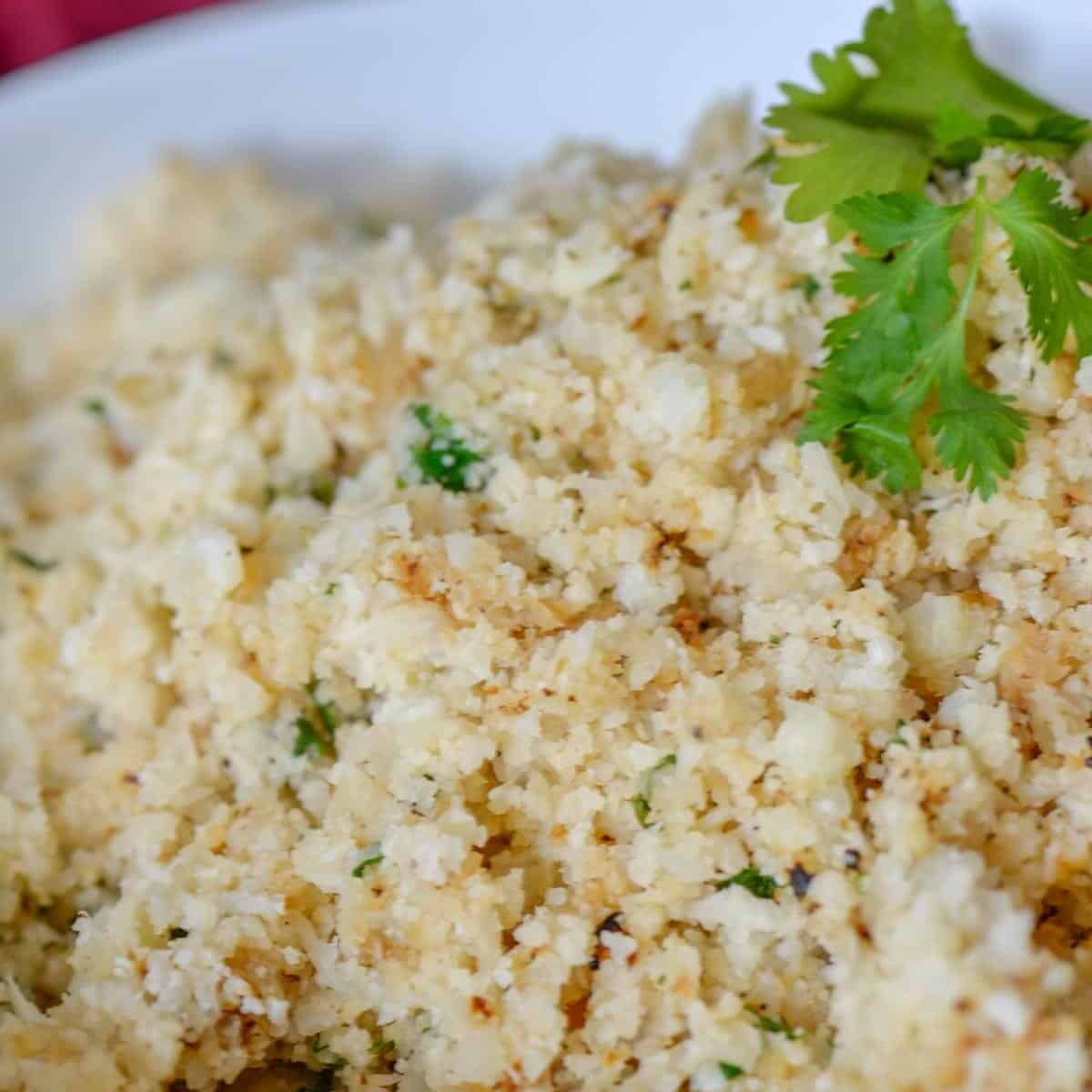 Cilantro lime cauliflower rice in a white bowl