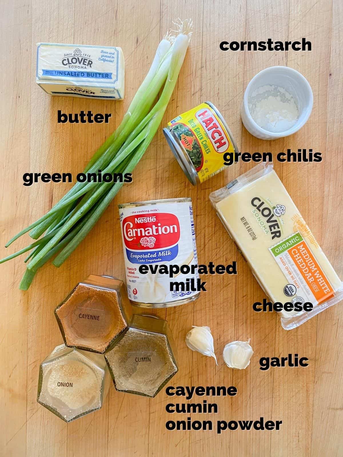 ingredients for homemade queso dip