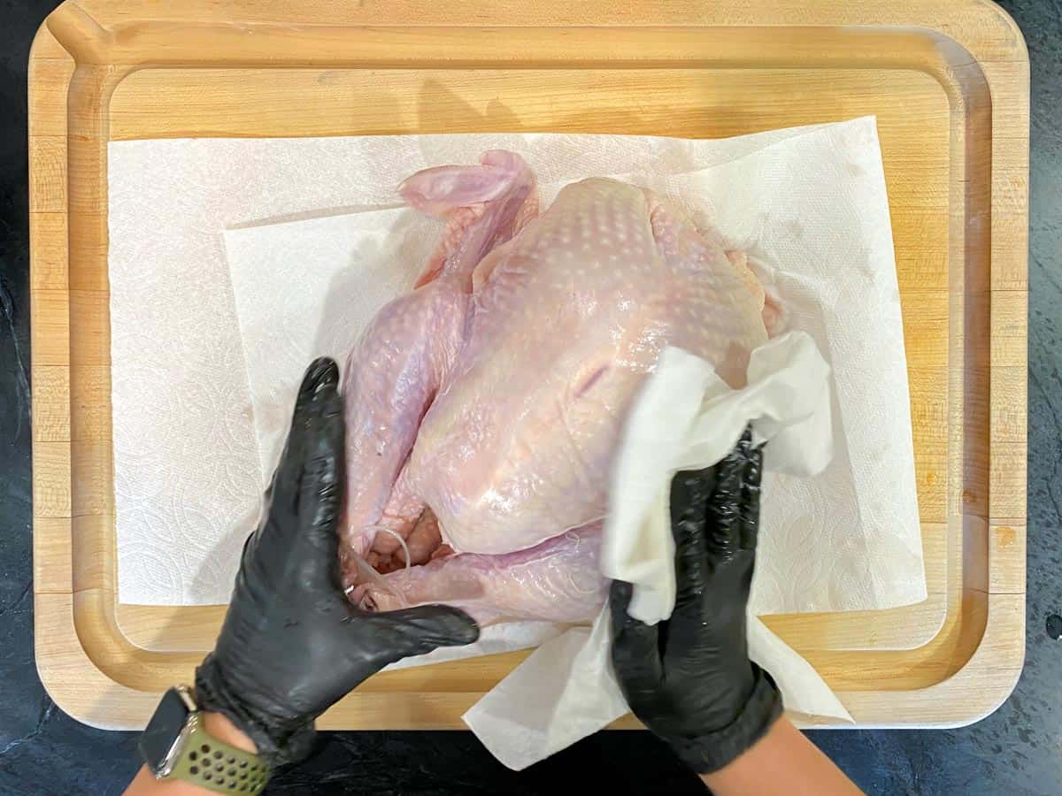 pat dry the turkey with a paper towel