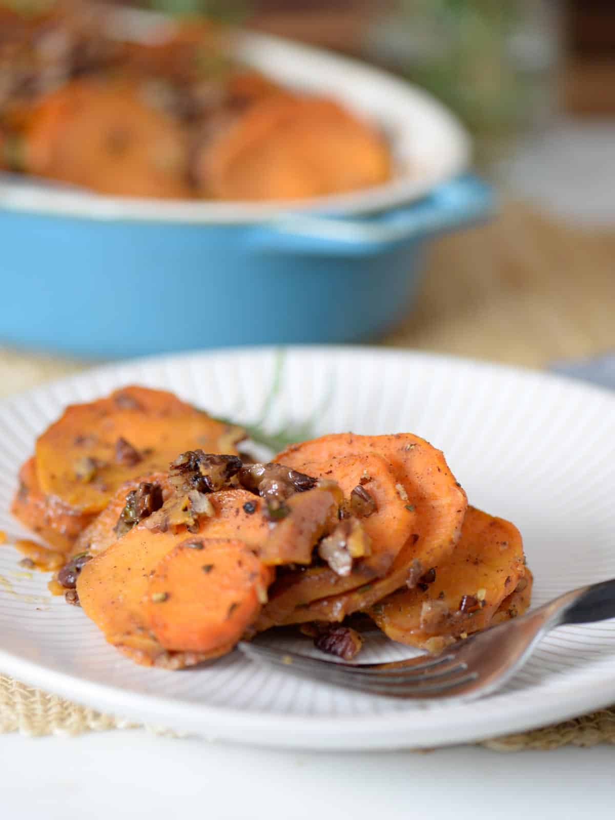 serving of roasted sweet potatoes and toasted pecans