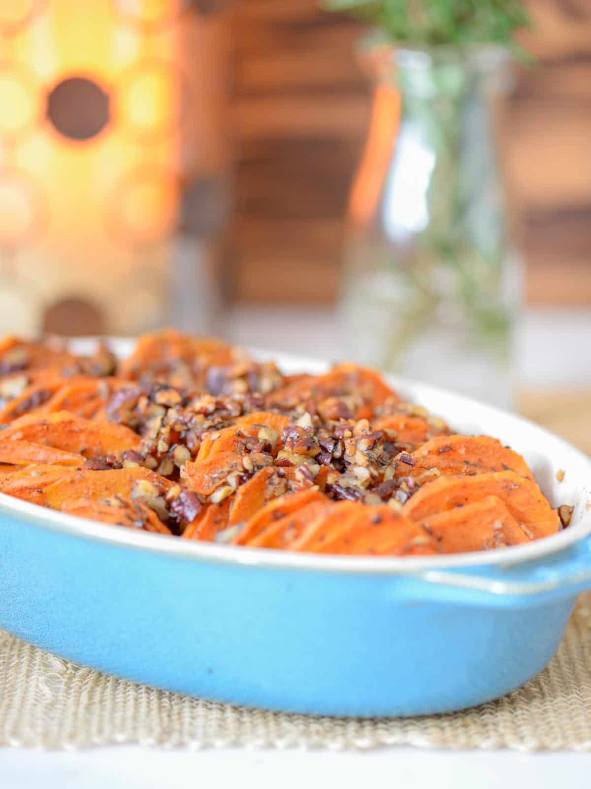 roasted sweet potatoes with pumpkin spice and roasemary