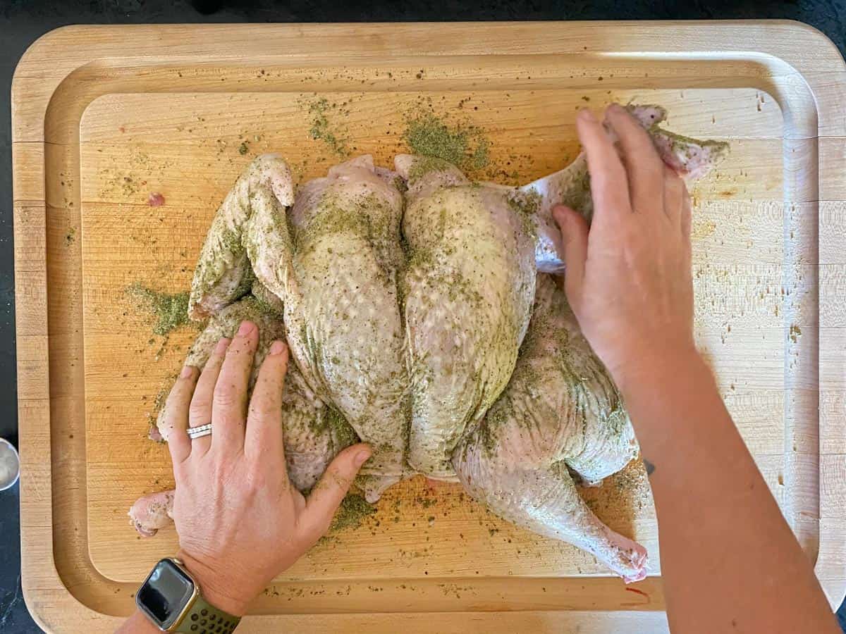 dry rub on a spatchcock turkey