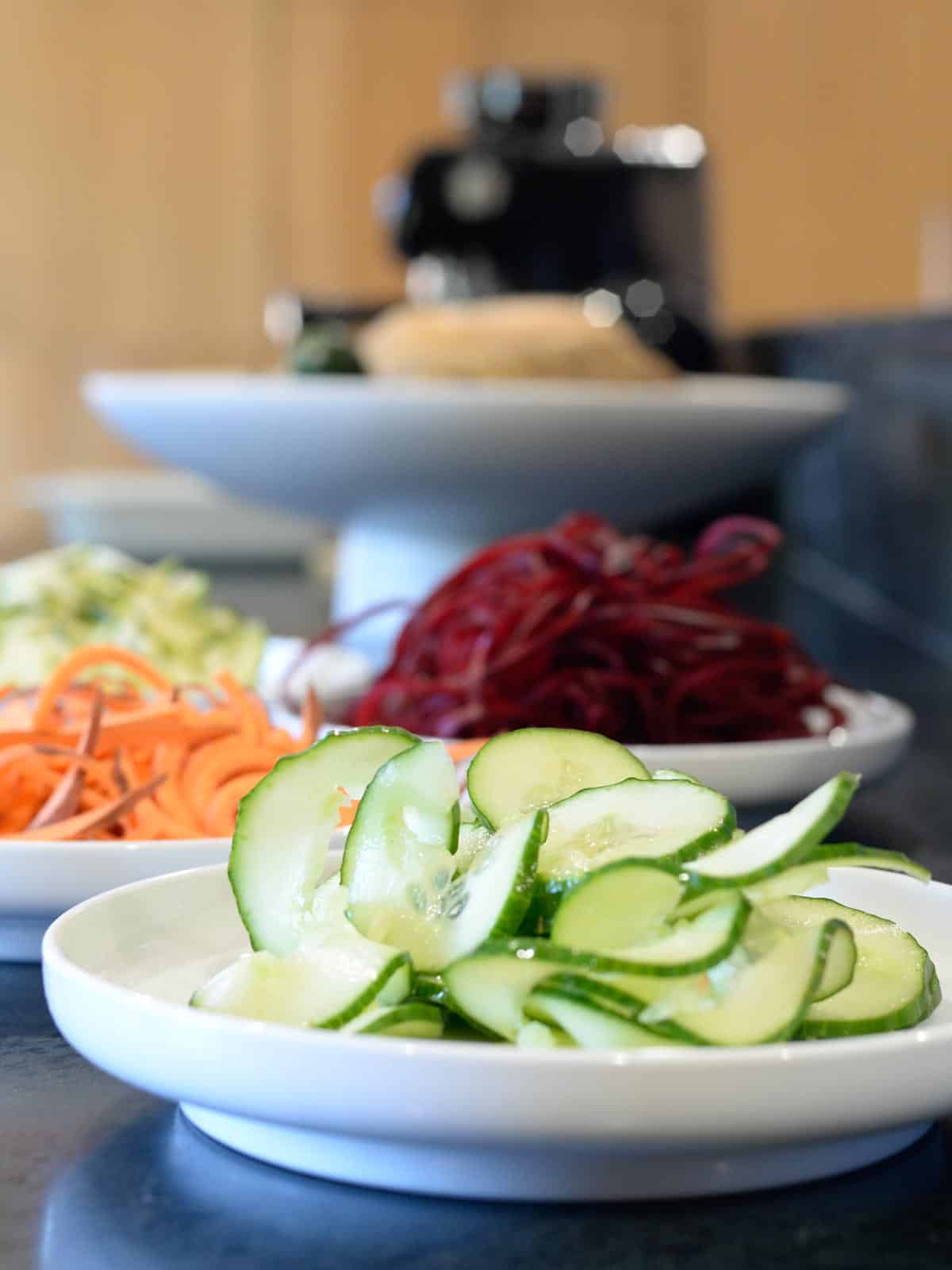 a variety or spiralized vegetables