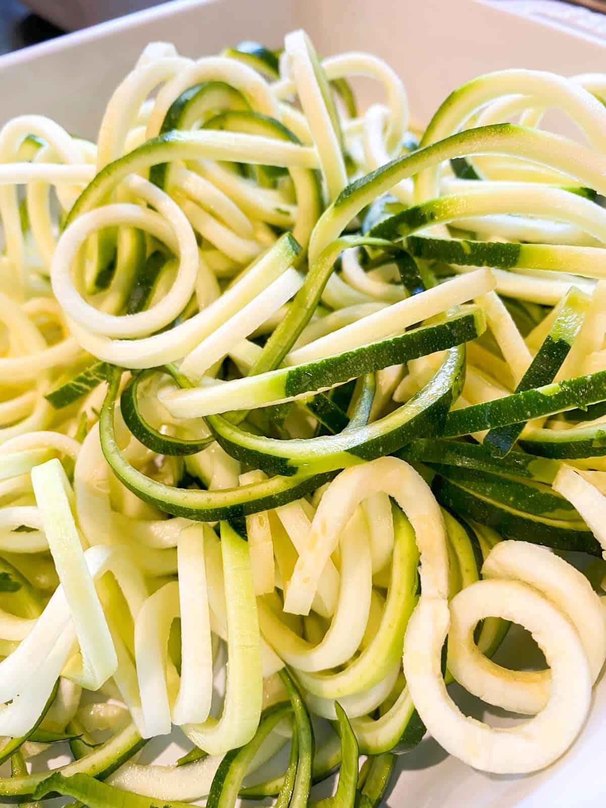 close up of spiralized zucchini noodles